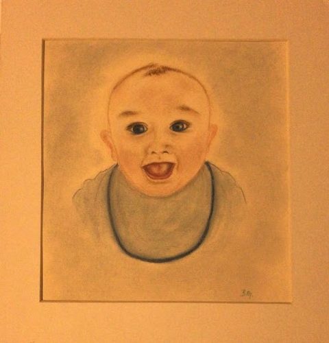 Brenda. Portrait of baby boy, 4 months, pastel pencils.